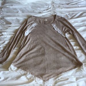 Light brown with white lace sweater